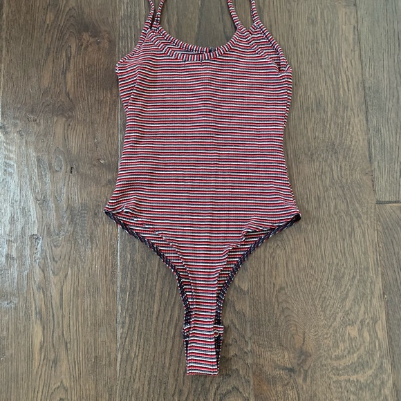 red, white and black ribbed body suit. - Picture 2 of 2